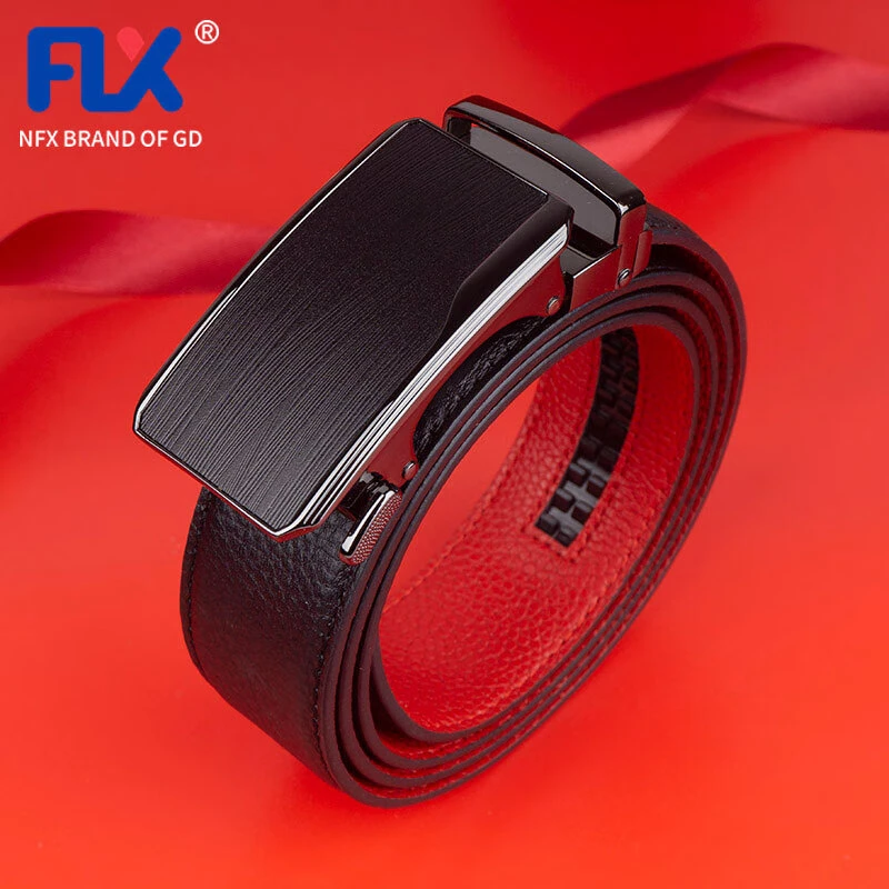 NFX轻奢品牌 男士商务自动扣皮带头层牛皮本命年红腰带时尚裤带