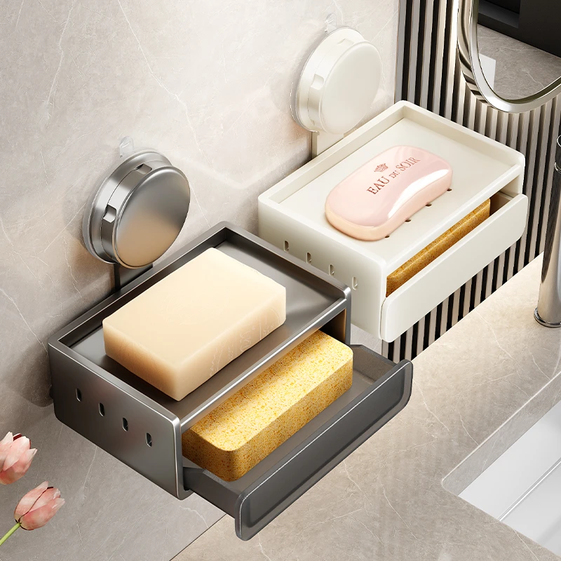 吸盘肥皂盒浴室免打孔壁挂式太空铝卫生间置物架香皂沥水盒壁挂式