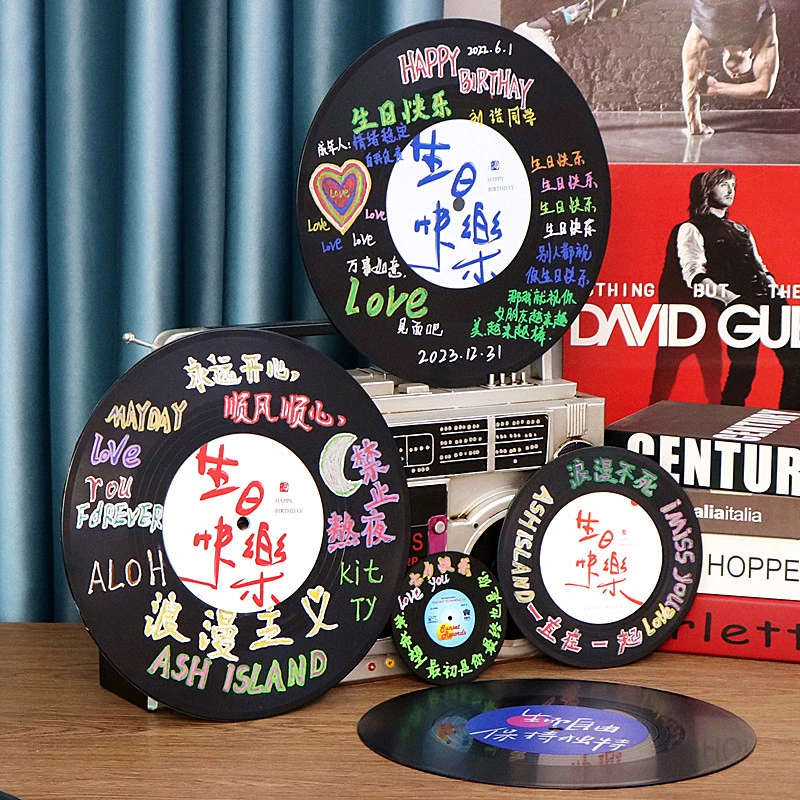 DIY仿真黑胶唱片送生日礼物涂鸦创意个性装饰摆件墙面壁饰手工