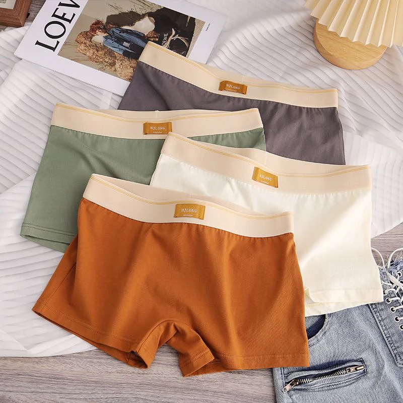 新款棉简约女士内裤纯色全棉平角裤女生少女运动可爱四角短裤头
