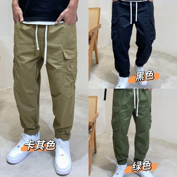 99151日系痞帅多口袋工装裤男春季潮流百搭宽松休闲哈伦裤长裤