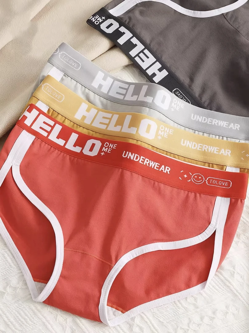 Les帅T卡通腰头纯色棉新款女士内裤女士透气女生平角裤潮流短裤