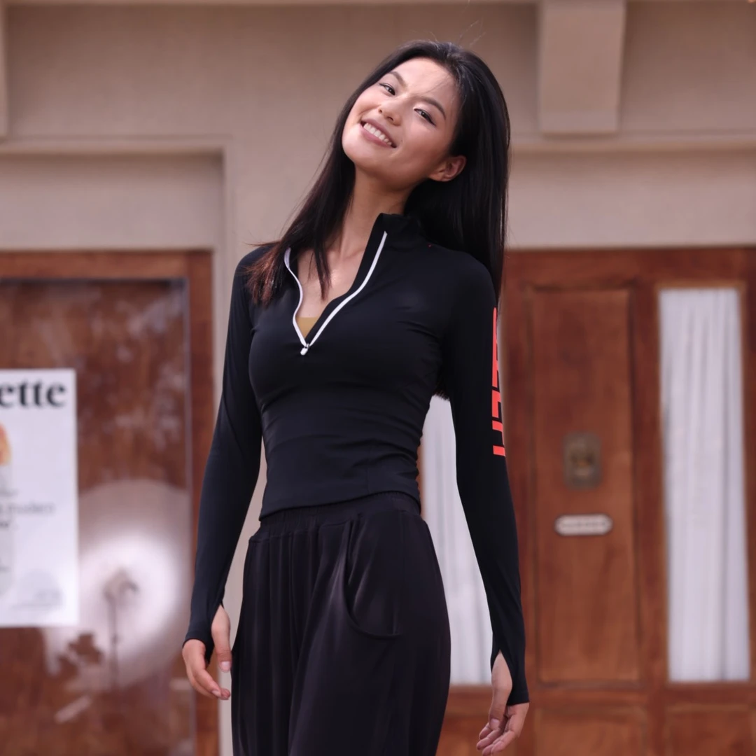 OULLA【肥仔文】半拉链薄款穿指运动健身长袖立领T恤瑜伽紧身3513