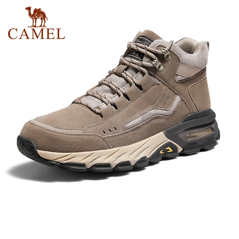 CAMEL/骆驼2022秋冬时尚拼接户外耐磨透气工装短筒皮靴PE12246953