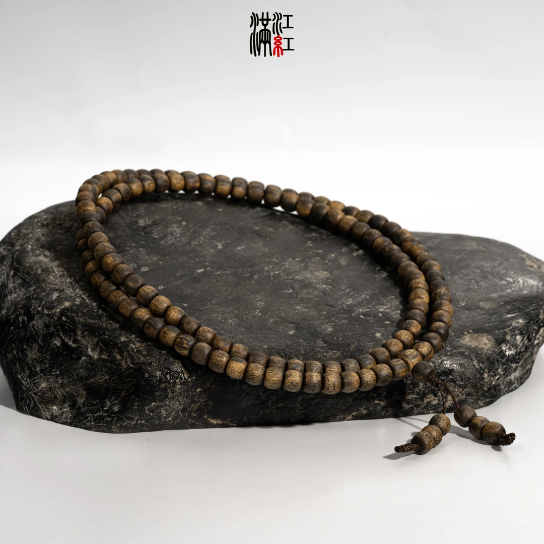 满江红 沉香手串海南黎峒香金丝蜜结茉莉香卡 7 鼓珠长串/半野料