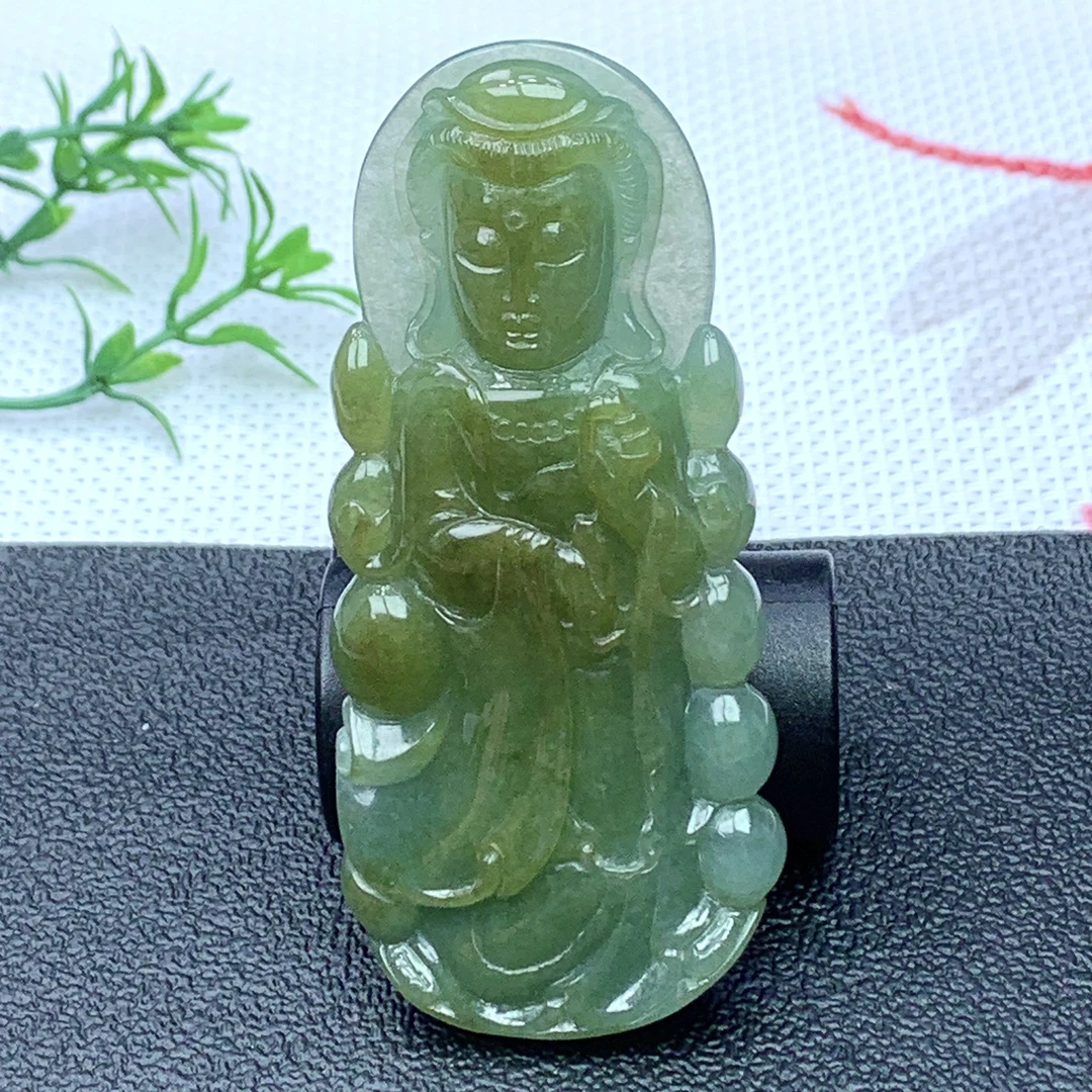 缅甸天然A货翡翠 双彩观音吊坠