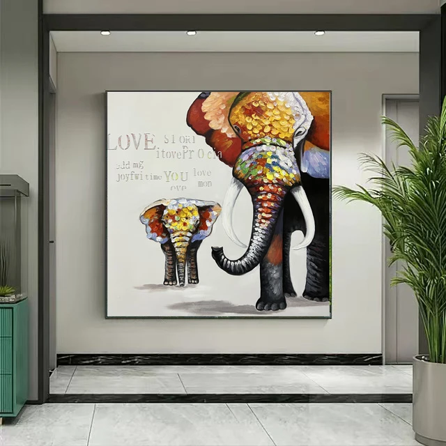 【子母象】手绘油画现代简约装饰画沙发背景墙画入户进门挂画玄关