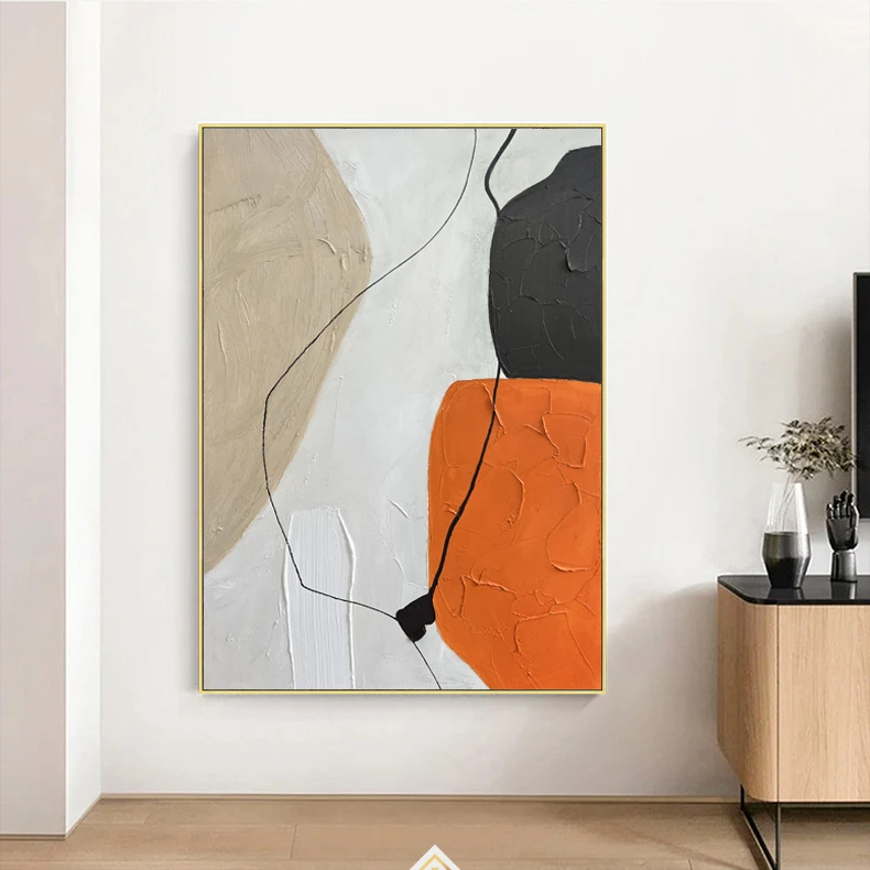 【致简】手绘油画橙色现代简约抽象装饰画挂画玄关壁画高级感落地