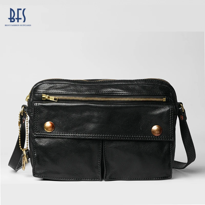BFS斜挎包男真皮男士单肩包意大利进口头层植鞣牛皮新款多隔层
