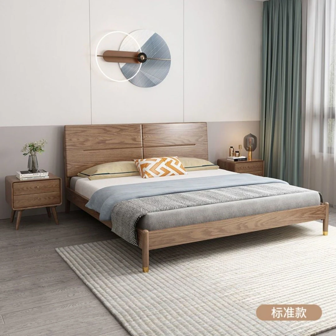 家用简约白蜡木实木床主卧单人北欧双人床储物大床出租屋经济型