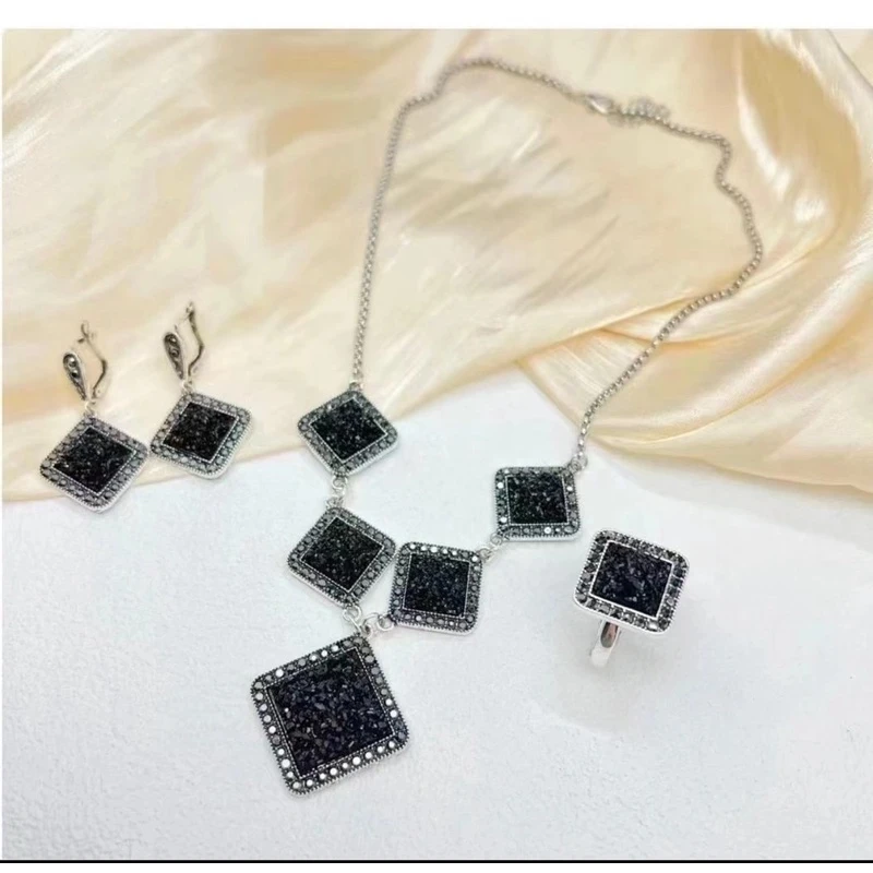 ‎زەنجىز ئۈزۈك ھالقا 新款时尚气质三件套创意饰品黑 ①