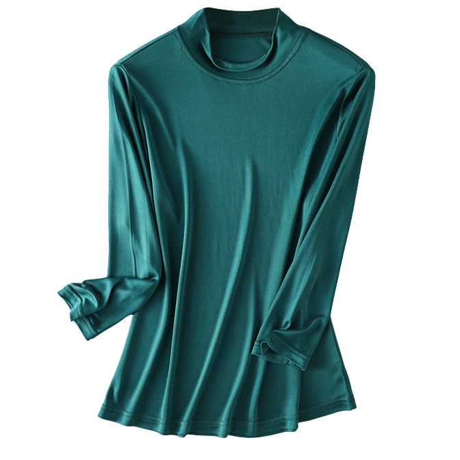 半高圆领七分袖桑蚕丝打底衫重磅真丝舒适透气宽松显瘦遮肉女上衣