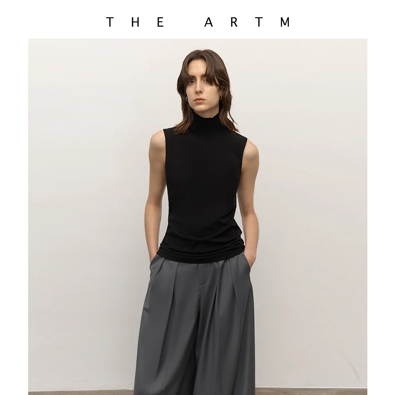 THE ARTM经典B入 日本进口三醋酸混莱赛尔  黑色高领针织无袖背心