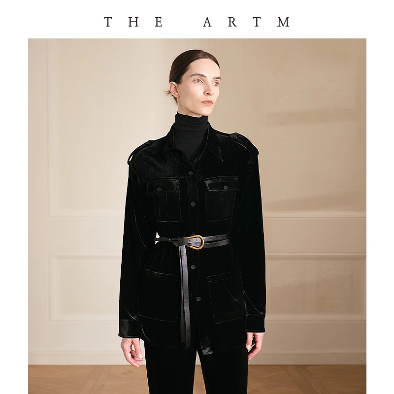 THE ARTM日本进口丝绒面料 低调优雅舒适易打理狩猎衬衫女秋季