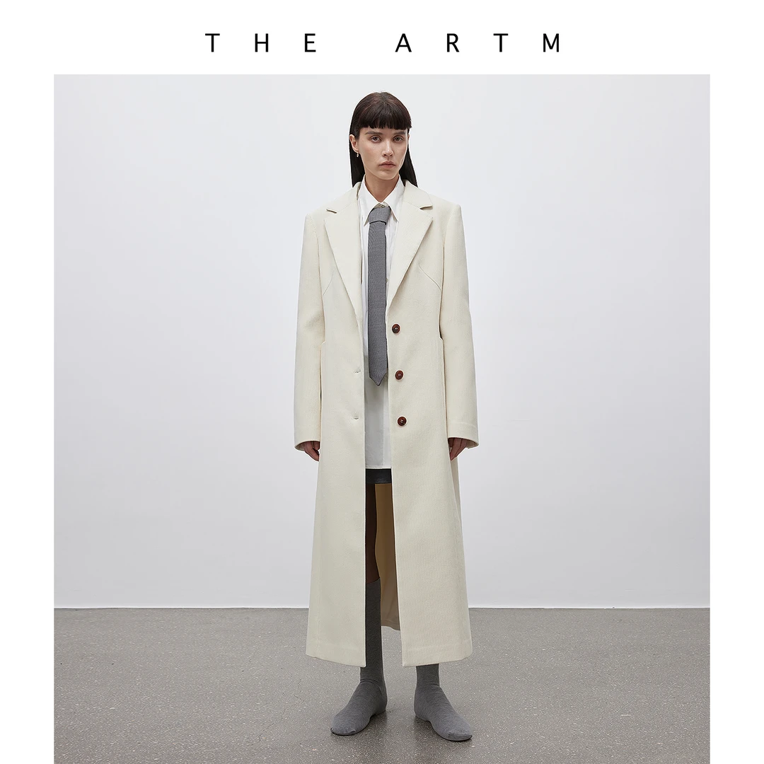 THE ARTM【达人专属】灯芯绒立体口袋收腰大衣女秋冬白色呢子外套