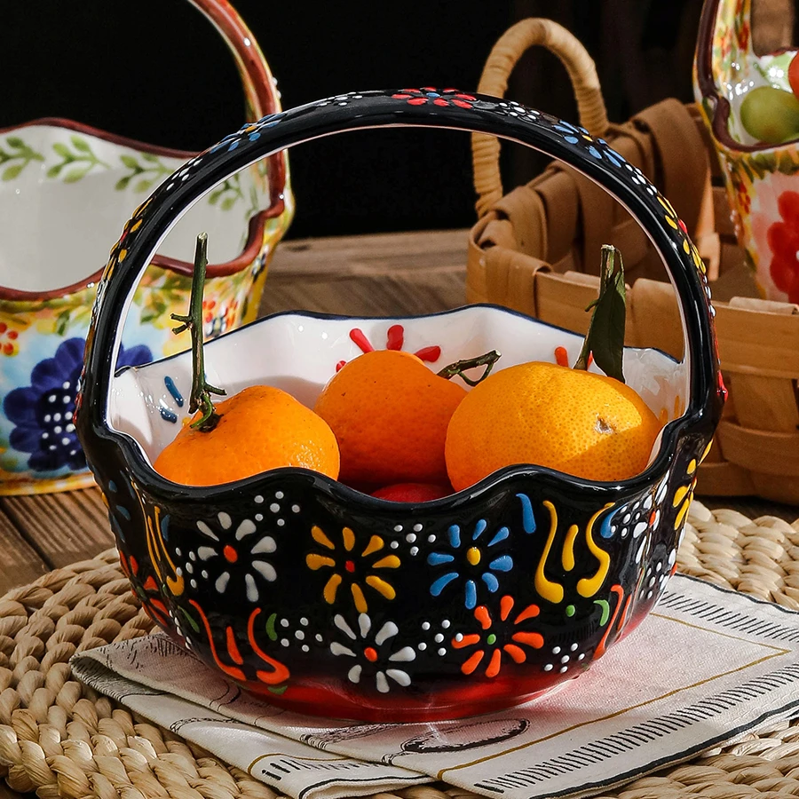 【ALMA】红贵夫人 6英寸手绘陶瓷水果提篮堆料釉下彩餐具