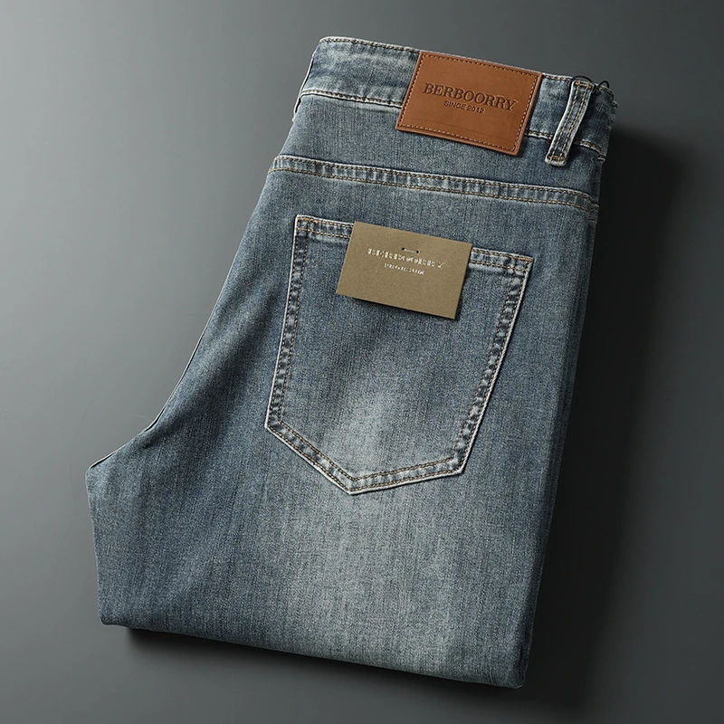 2024新款薄款进口丹宁水洗弹力时尚百搭夏季男士直筒修身牛仔裤子