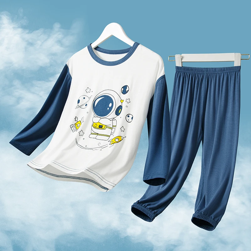 儿童睡衣套装莫代尔男童女童长袖家居服夏季宽松宝宝中大童空调服