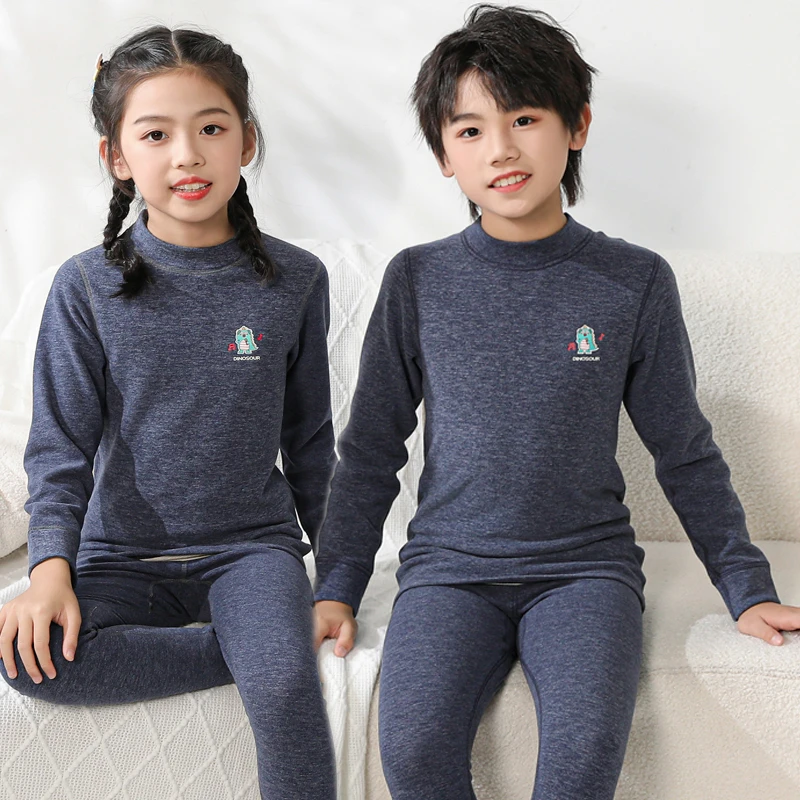 保暖套装德绒男童秋衣秋裤女孩女童加绒睡衣中大童加厚打底家居服