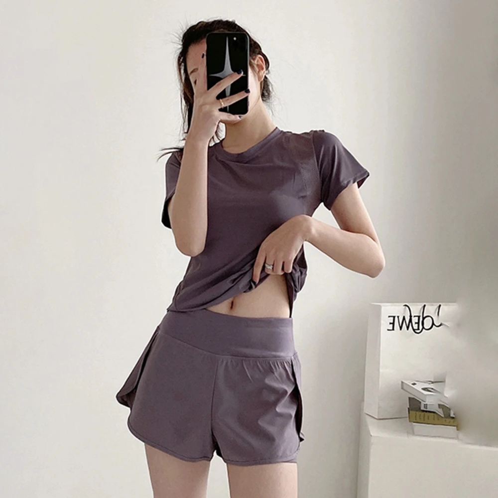 夏季瑜伽服女新休闲短袖宽松显瘦速干跑步跑步运动套装女晨跑服