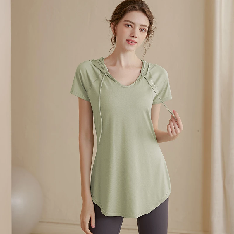 健身服女宽松中长款跑步短袖T恤遮胯显瘦运动上衣夏季跑步瑜伽服