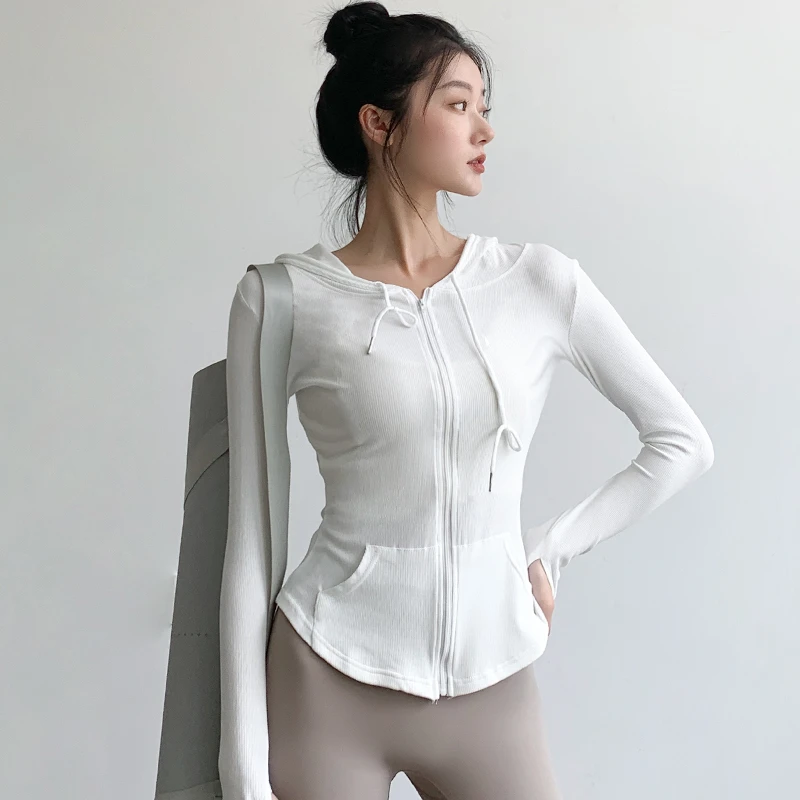 瑜伽服运动上衣女秋冬新款修身显瘦速干长袖休闲外套连帽健身衣服
