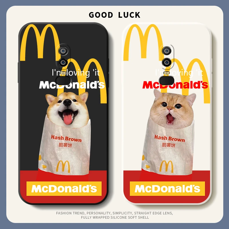 脆薯狗麦当劳适用一加6手机壳情侣液态硅胶一加6t全白软壳搞怪薄