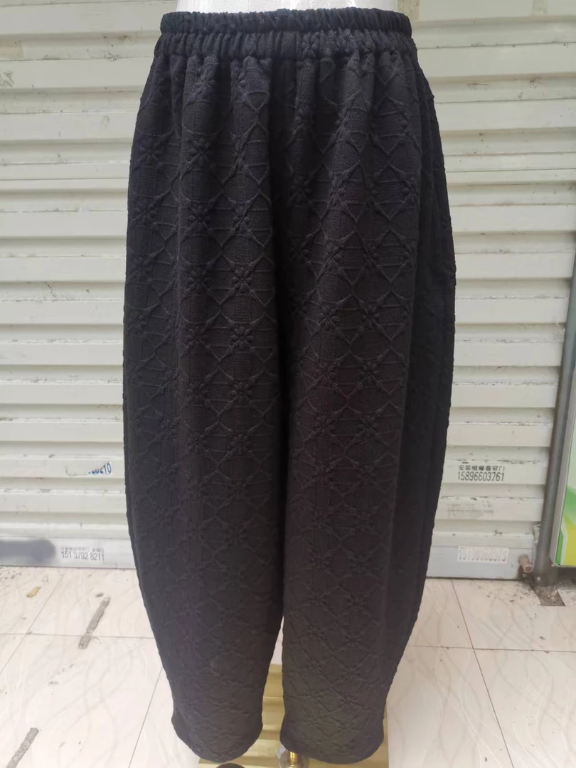 大码女装宽松提花休闲裤，裤长98-99。