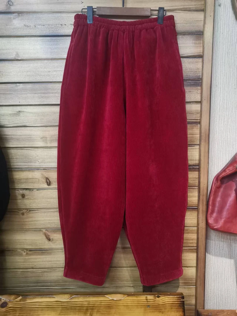 大码女装酒红色 黑色 墨绿色 加绒加厚休闲裤，裤长98-99。