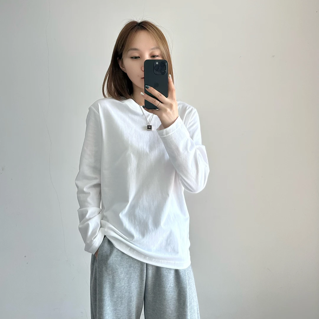纯色长袖T恤男女春秋季基础款长袖打底内搭打底衫宽松上衣纯棉