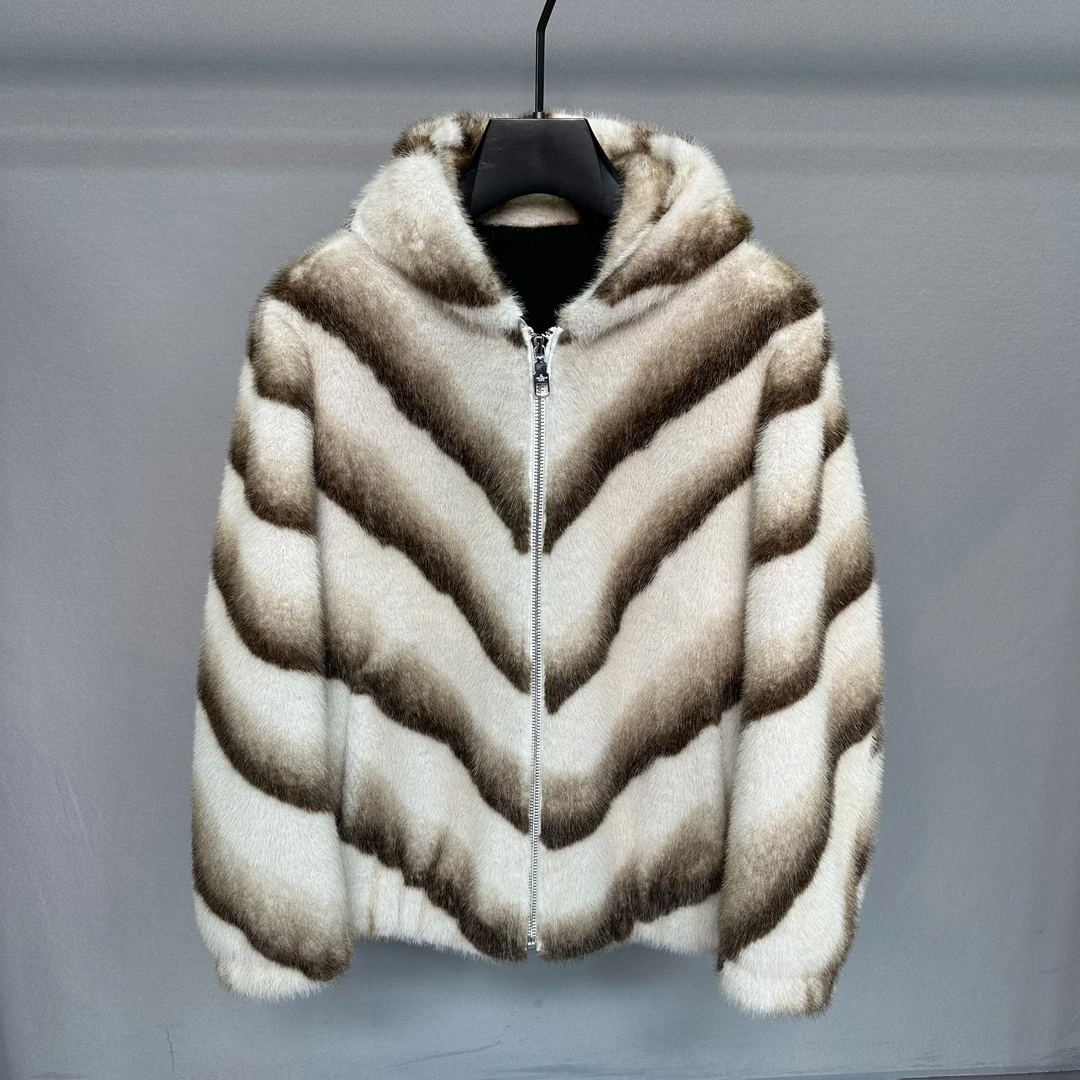 潮流休闲白色条纹带帽百搭保暖十字纹款男装秋冬男款