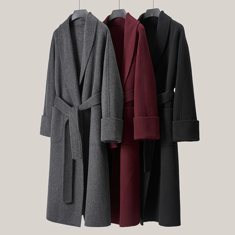 秋冬新款风时尚百搭羊绒羊毛秋冬浴袍女士大衣8881