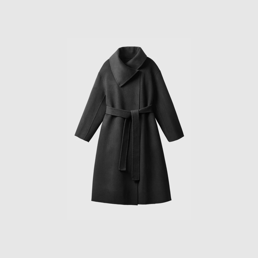 【麦珈专属】荷叶领秋冬女士时尚新款中长款气质双面呢大衣8828