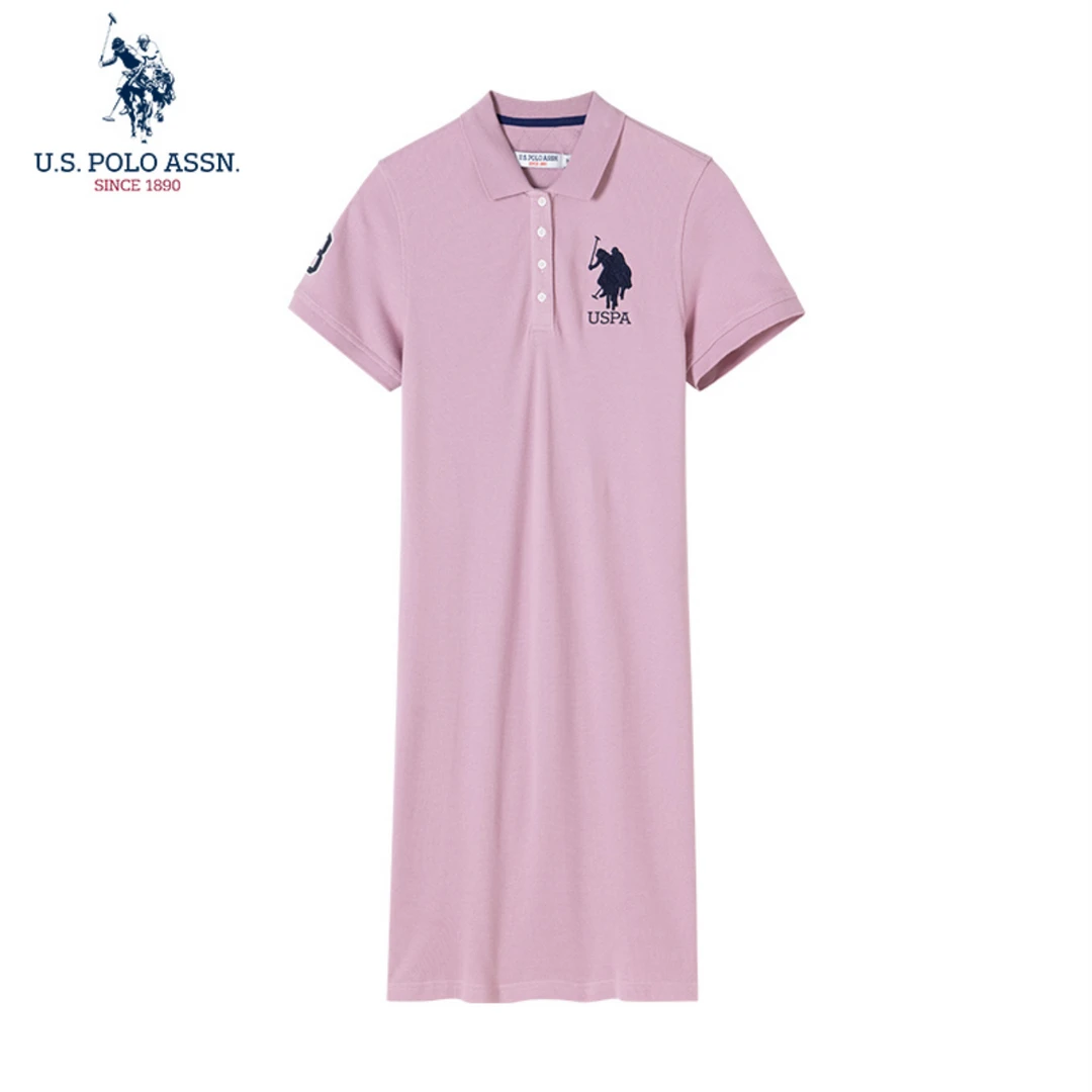 U.S. POLO ASSN.夏季新款女士短袖POLO大马标休闲超显瘦连衣裙