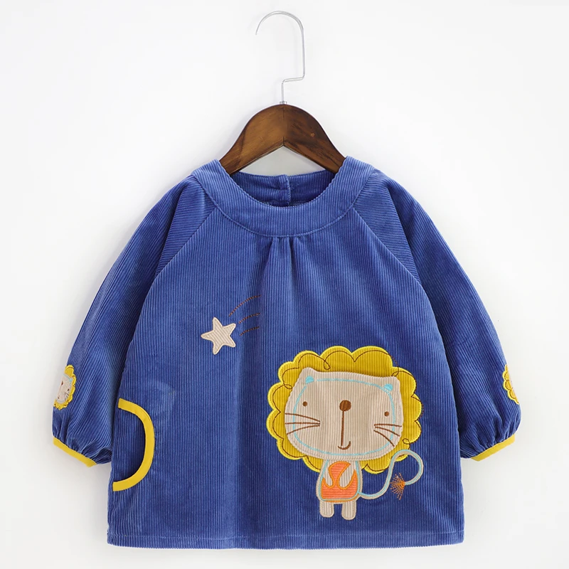 宝宝罩衣儿童吃饭衣男孩秋冬纯棉灯芯绒防水防脏反穿衣幼儿园护衣