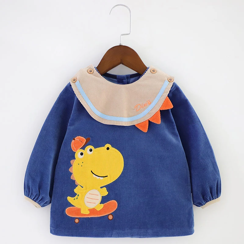 儿童罩衣灯芯绒秋冬纯棉反穿衣男宝防水防脏吃饭衣婴幼儿外穿护衣