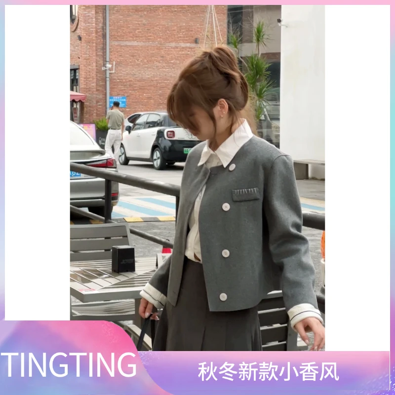 9052新款时尚春秋法式短款气质上衣女外套女士小香风双面外套长袖