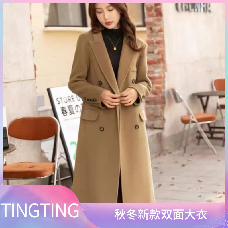 2000款显瘦双面绒气质网红时尚百搭黑色中长款秋冬双面呢大衣