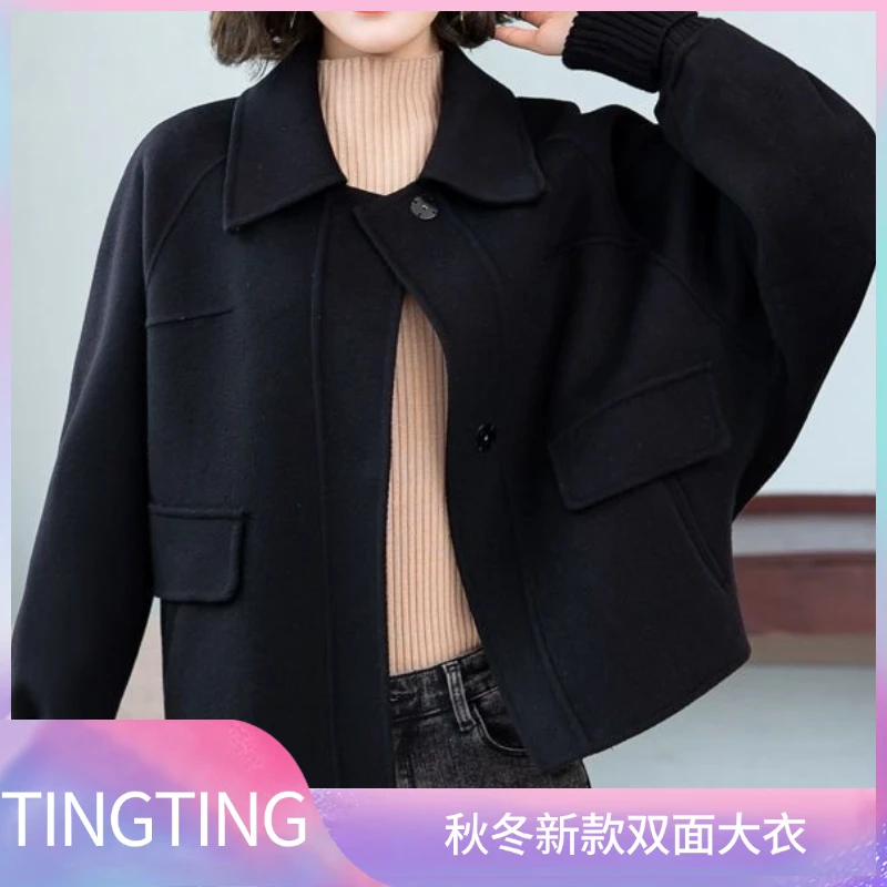 9033款大衣气质短款春秋女士百搭毛呢洋气翻领款秋冬大衣女显瘦