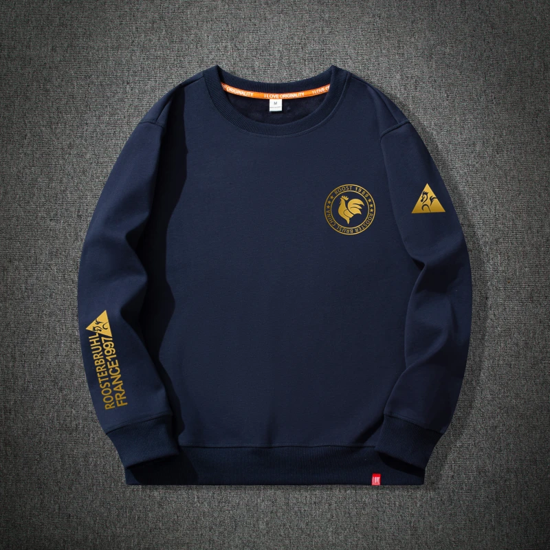 法国公鸡时尚潮牌圆领卫衣秋冬新款宽松大码运动男士简约套头上衣