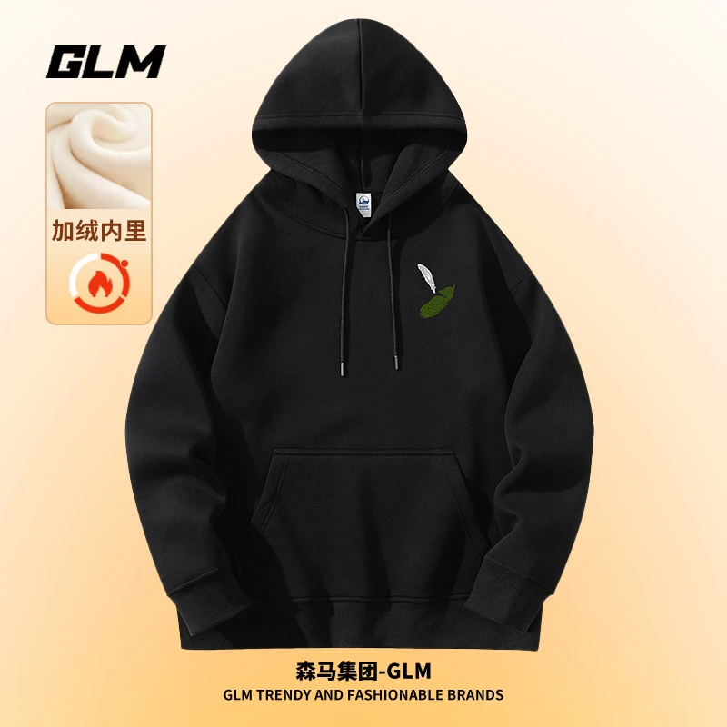 潮牌GLM秋冬季宽松卫衣打底衫男士长袖T恤加绒加厚外套休闲衣服男