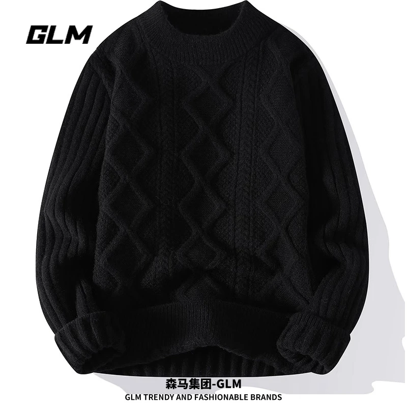 集团品牌GLM秋冬季男士圆领潮牌毛衣加厚保暖针织衫毛衫纯色衣服
