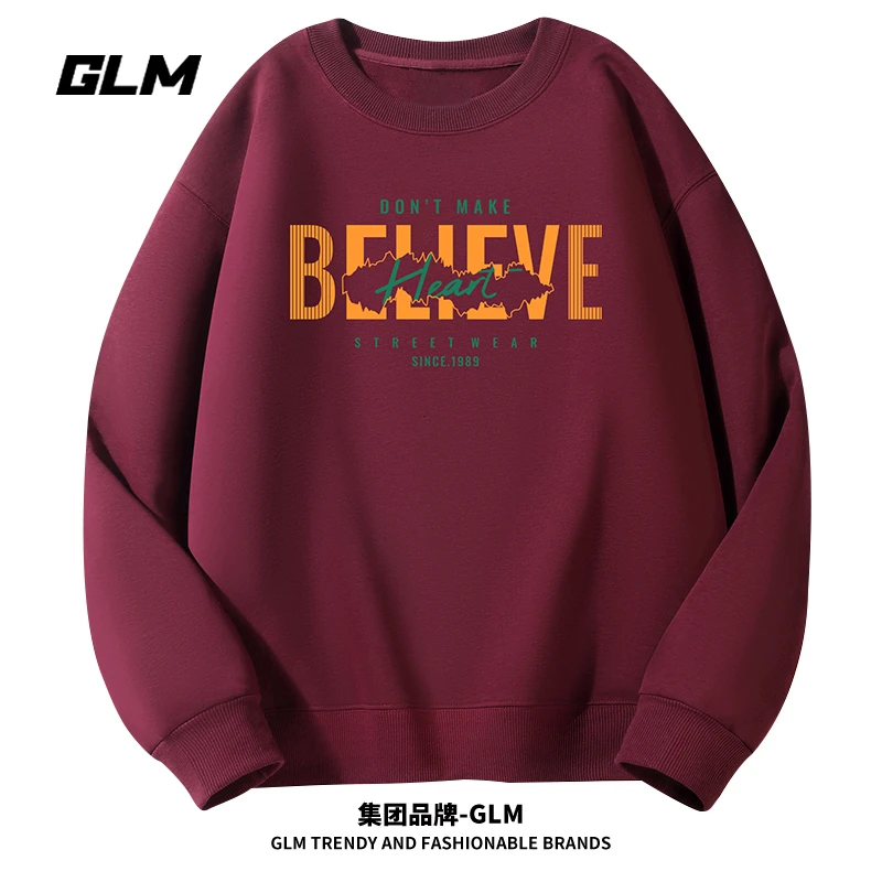 潮牌GLM男士秋冬圆领卫衣秋季男上衣服百搭长袖T恤打底衫宽松外套