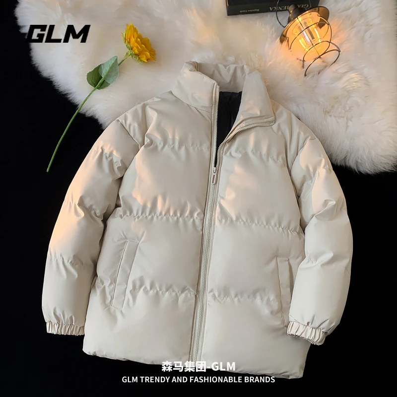 森馬集团GLM冬季男士棉衣外套立领简约纯色保暖面包服情侣款衣服