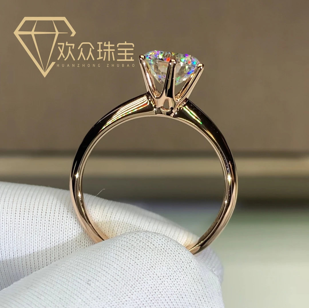 【合成/培育】18K金莫桑钻【T家六爪款】经典六爪时尚大气款女戒
