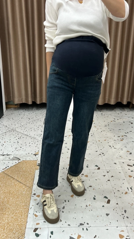 【实体店高品质】318/319孕妇加绒植绒弹力软牛仔直筒烟管裤