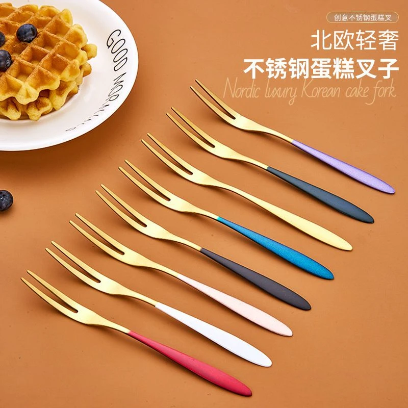 【发一套10支】304不锈钢水果叉套装创意ins可爱月饼蛋糕签小奢华