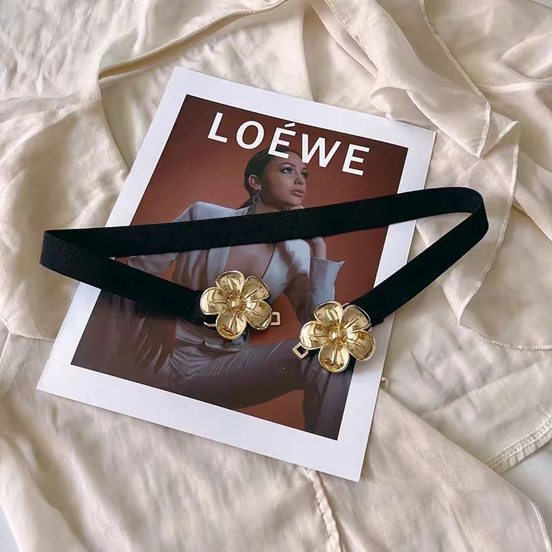 山茶花弹力腰带简约百搭潮配毛衣连衣裙松紧弹力腰带