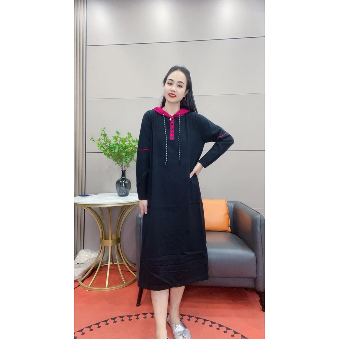 3595 秋冬新款针织打底裙连帽裙大码女装连衣裙