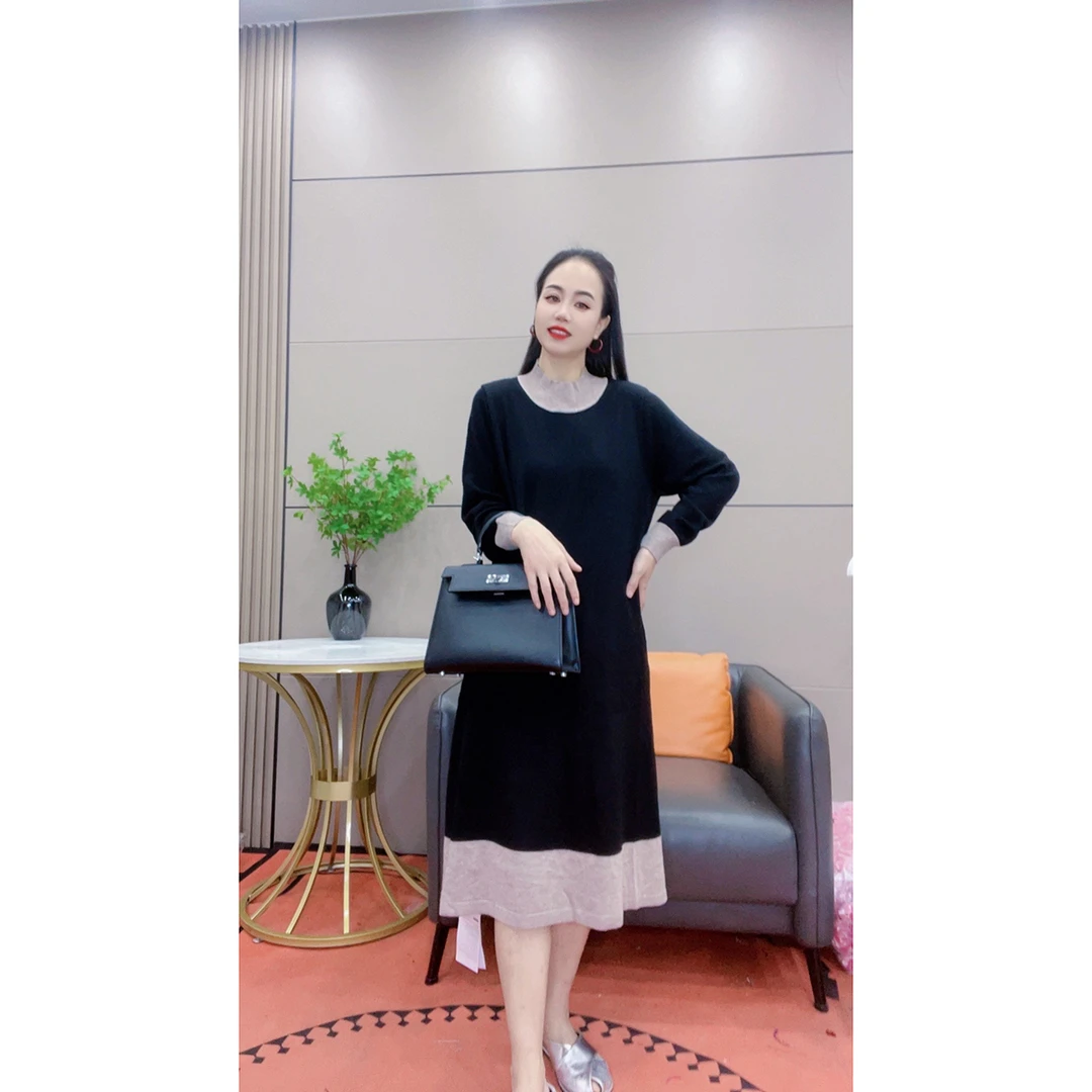 3578 秋冬新款大码女装连衣裙加厚长款针织打底裙